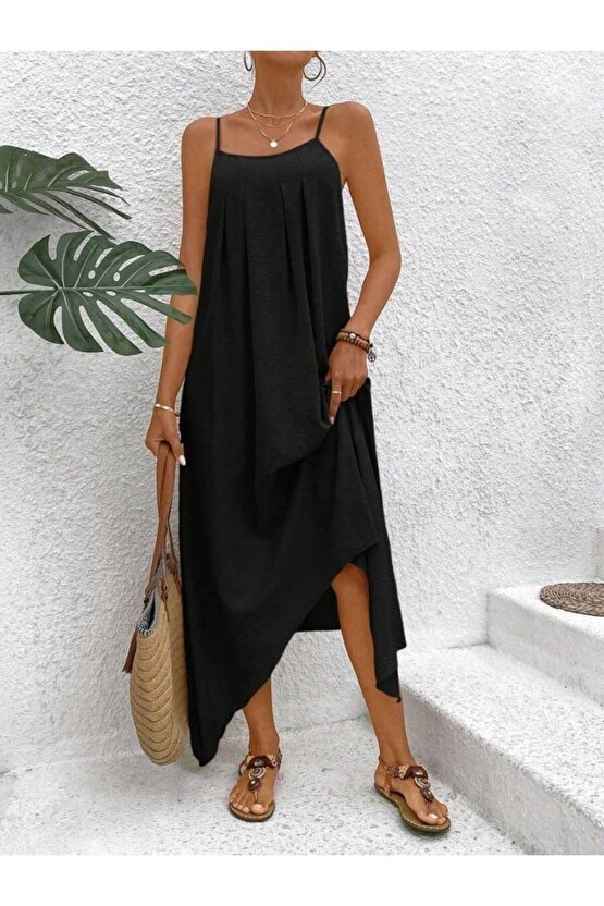 EQURİ Kadın Ip Askılı V Yakalı Asimetrik Detaylı Aerobin Elbise