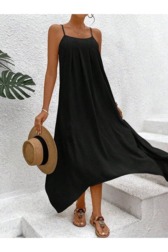 EQURİ Kadın Ip Askılı V Yakalı Asimetrik Detaylı Aerobin Elbise