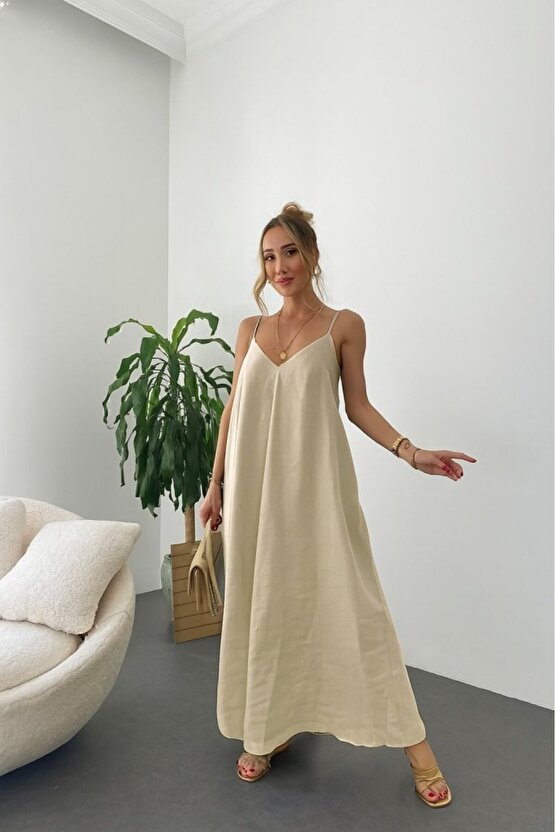 EQURİ Kadın Ip Askılı V Yakalı Uzun Aerobin Elbise