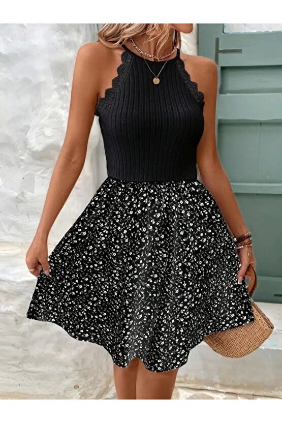 Kadın Omuzlardan Açık Reglan Kol Detaylı üst Fırfırlı Kaşkorse Alt Süprem Elbise