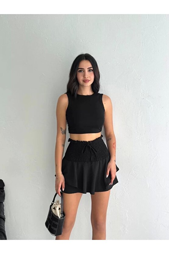 Ayrobin Şortlu Etek - Siyah