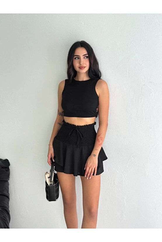 Ayrobin Şortlu Etek - Siyah