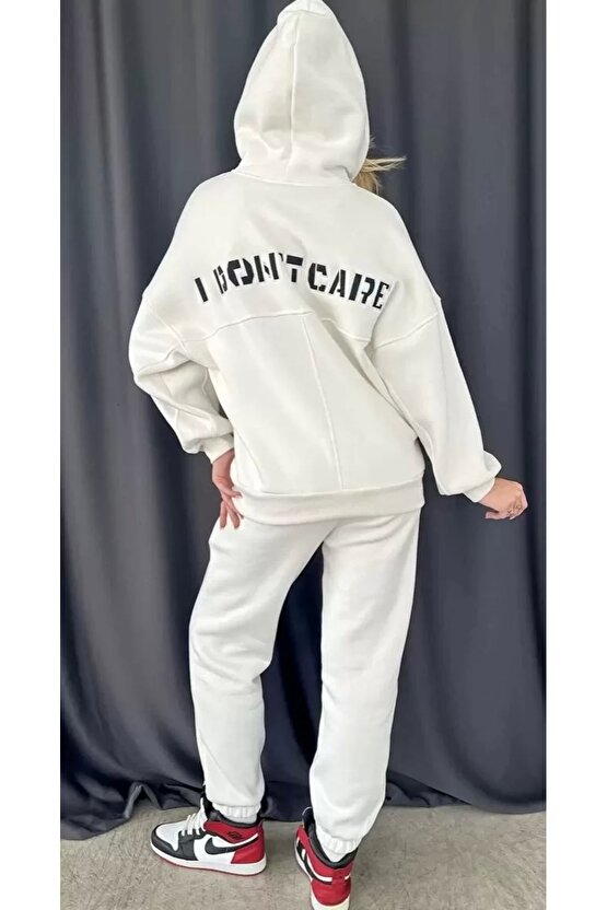 Nakış İşlemeli Üç İplik Sweat Takım- Beyaz