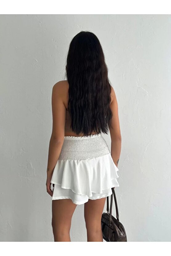 Ayrobin Şortlu Etek - Beyaz