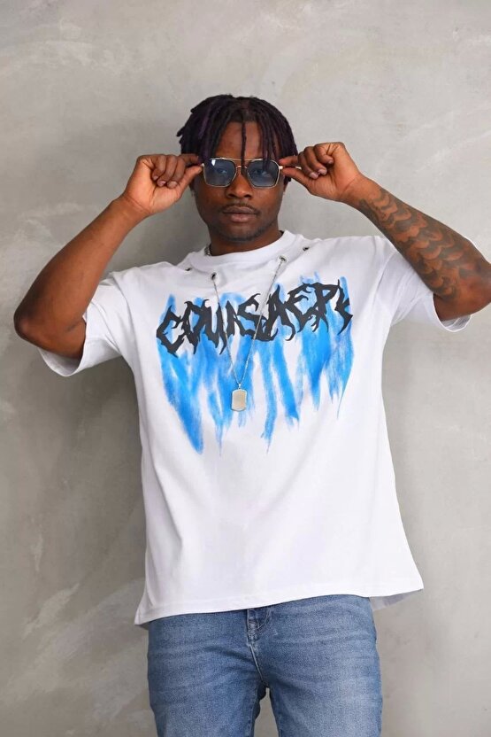 Unisex Oversize Kolye Dahil T-Shirt - Beyaz