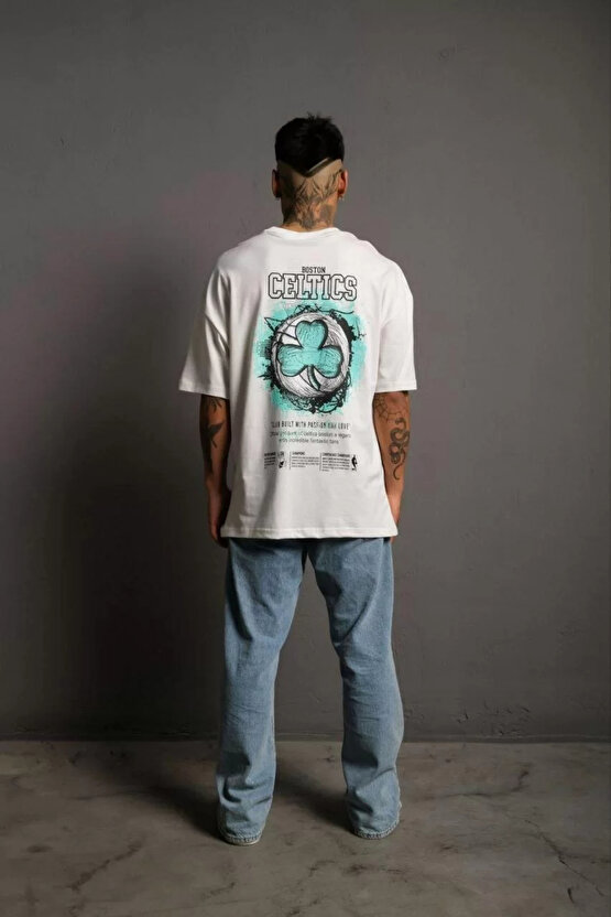 Erkek Sırt Baskılı T-shirt - Beyaz