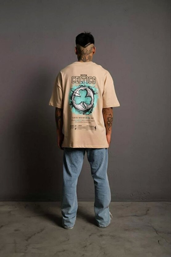 Erkek Sırt Baskılı T-shirt - Bej