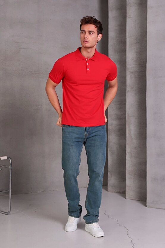 Erkek Slim Fit Pamuklu Yumuşak Doku Nefes Alan Kumaş Yakalı Tişört