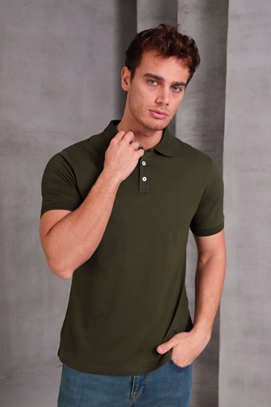 Erkek Slim Fit Pamuklu Yumuşak Doku Nefes Alan Kumaş Yakalı Tişört