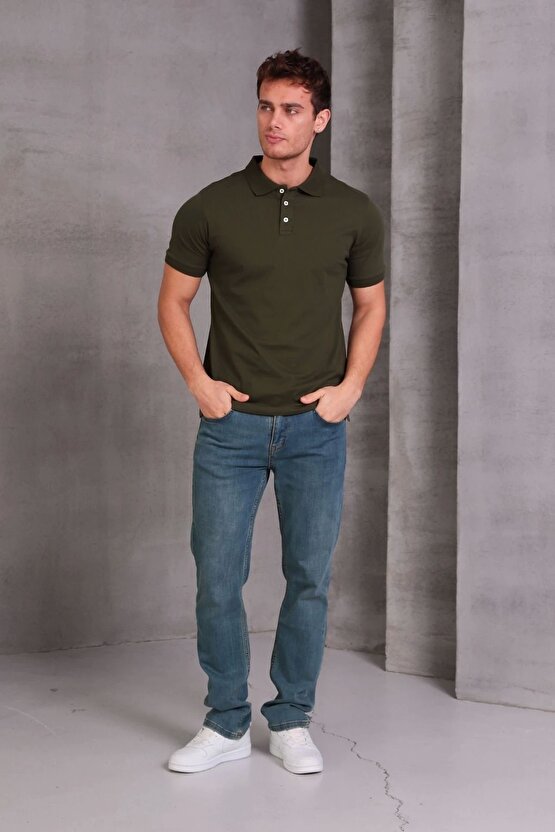 Erkek Slim Fit Pamuklu Yumuşak Doku Nefes Alan Kumaş Yakalı Tişört