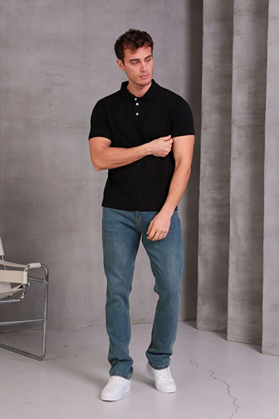 Erkek Slim Fit Pamuklu Yumuşak Doku Nefes Alan Kumaş Yakalı Tişört