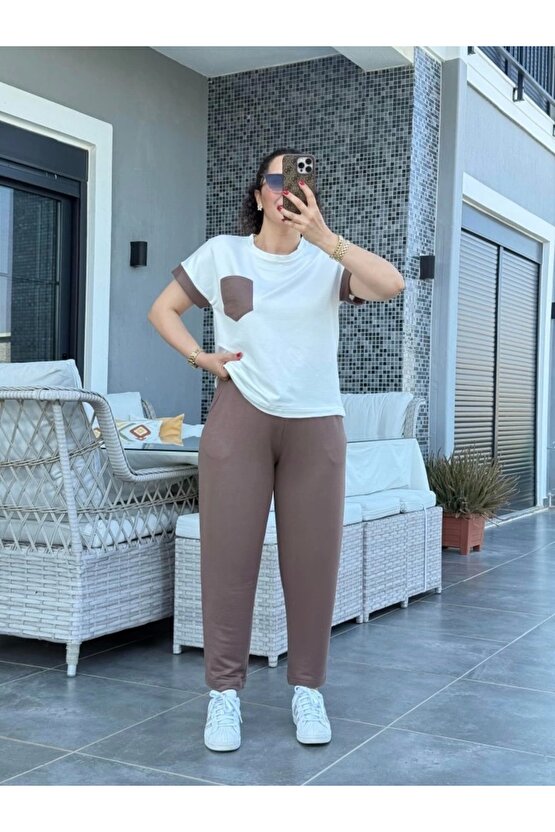 Kadın Kristal Kumaş Garnili Cep Detaylı Ikili Takım