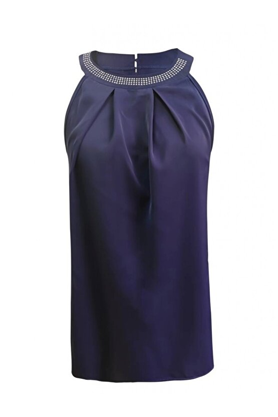 Yakası Taş Önü Pile Detay Halter Yaka Bluz