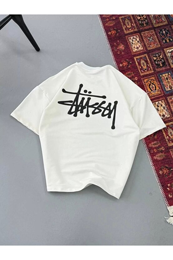 Erkek Baskılı Oversize T-shirt - Beyaz