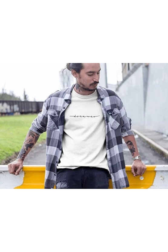 Erkek Bisiklet Yaka Baskılı Oversize T-Shirt - Beyaz