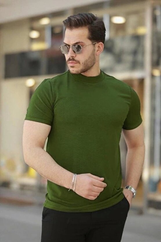 Erkek Ince çizgi Dokulu Kısa Kollu Tişört