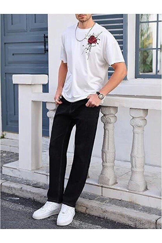 EQURİ Erkek Bisiklet Yaka Kısa Kol Baskılı T-shirt - Beyaz