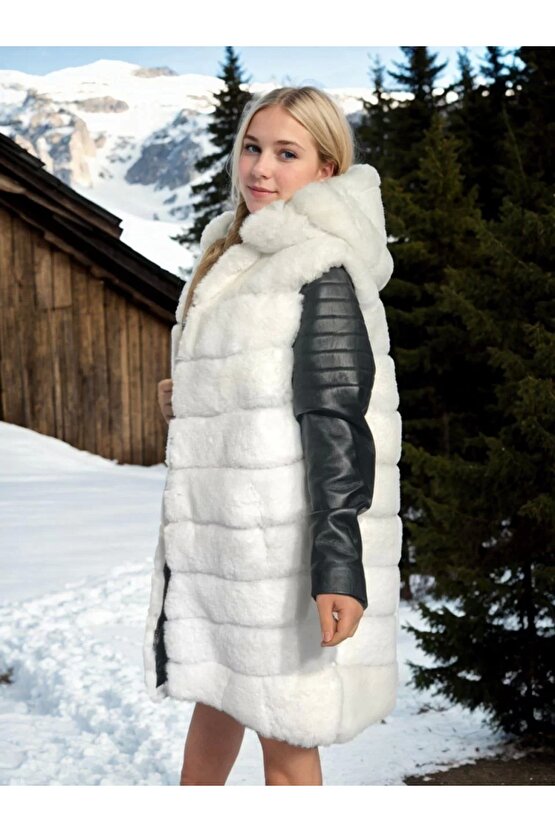 Kadın Hakiki Deri ve Suni Kürk - Beyaz