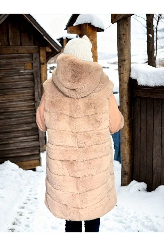 Kadın Suni Kürk Hakiki Deri - Somon