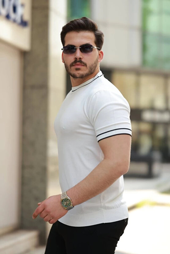 Erkek Bisiklet Yaka Ribanalı Kısa Kollu Tshirt