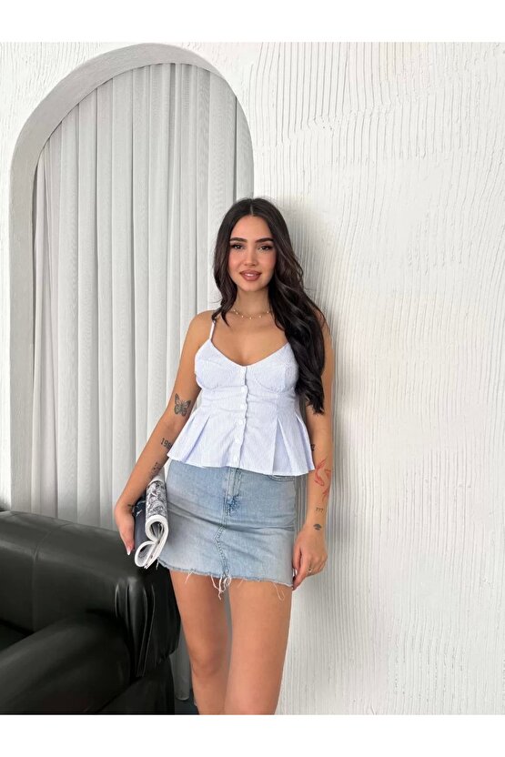 Askılı Dekolte detaylı crop - Açık Mavi