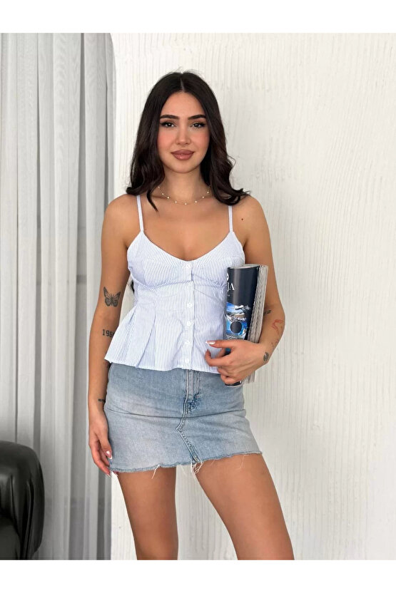 Askılı Dekolte detaylı crop - Açık Mavi