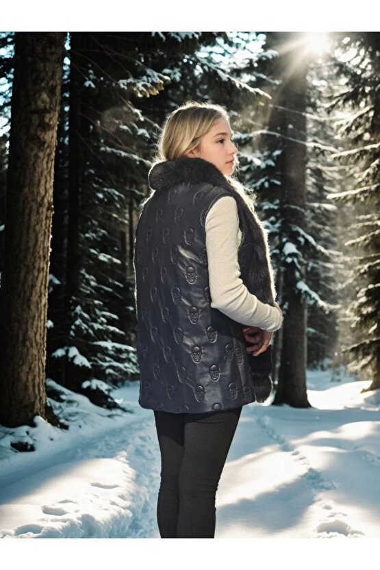 Kadın Kolsuz Fermuarlı Yelek - Lacivert