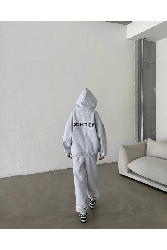 Nakış İşlemeli Üç İplik Sweat Takım- Gri