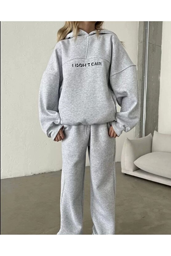 Nakış İşlemeli Üç İplik Sweat Takım- Gri