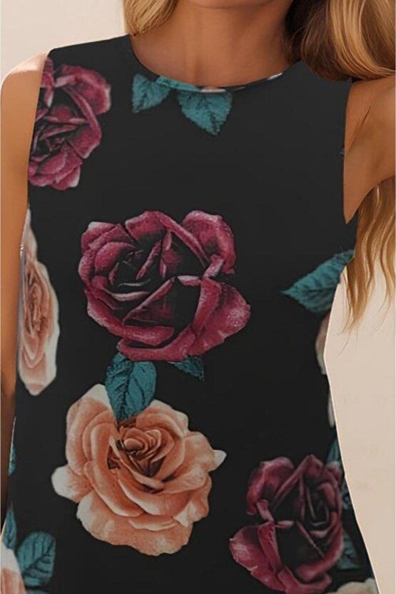 Kadın Kolsuz Sırttan Bağlamalı Fırfırlı Leopar Desenli Süprem Elbise