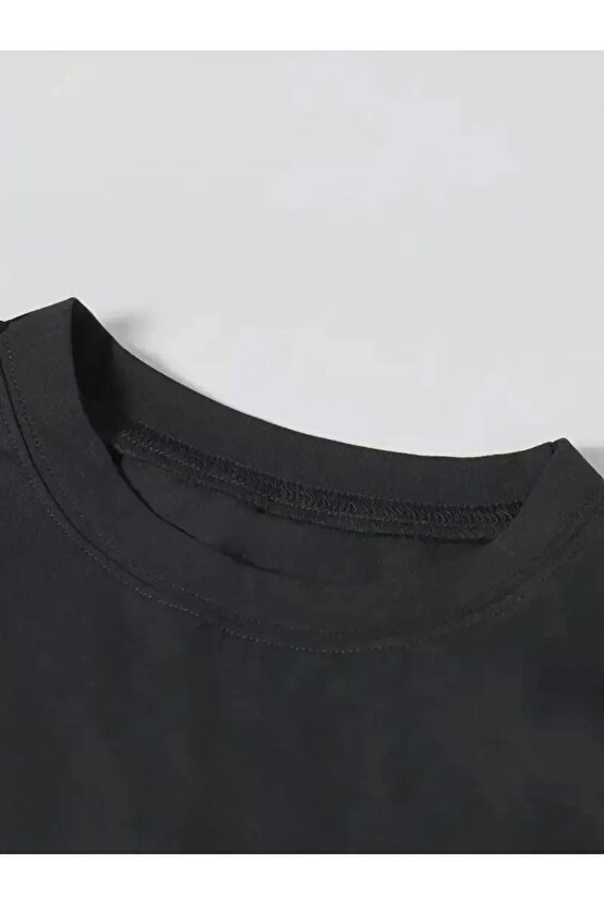 Ördek Baskılı ve Yuvarlak Yakalı Kadın Günlük Büyük Boy Siyah Tişört. - Siyah