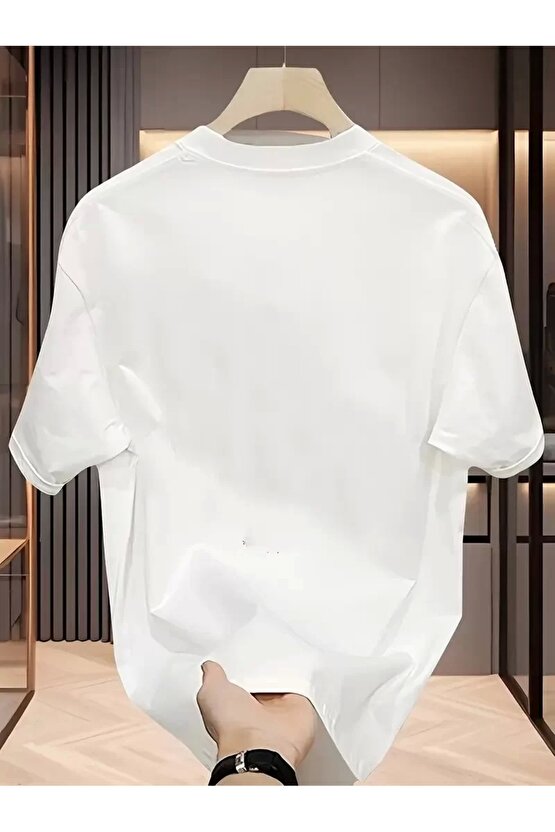 AICG Ön Arka Baskılı Bisiklet Yaka Kadın Oversize Bisiklet Yaka T-shirt - Beyaz