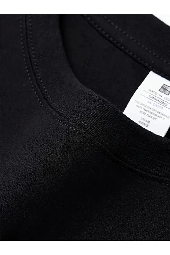 AICG Ön Arka Baskılı Bisiklet Yaka Kadın Oversize Bisiklet Yaka T-shirt - Siyah