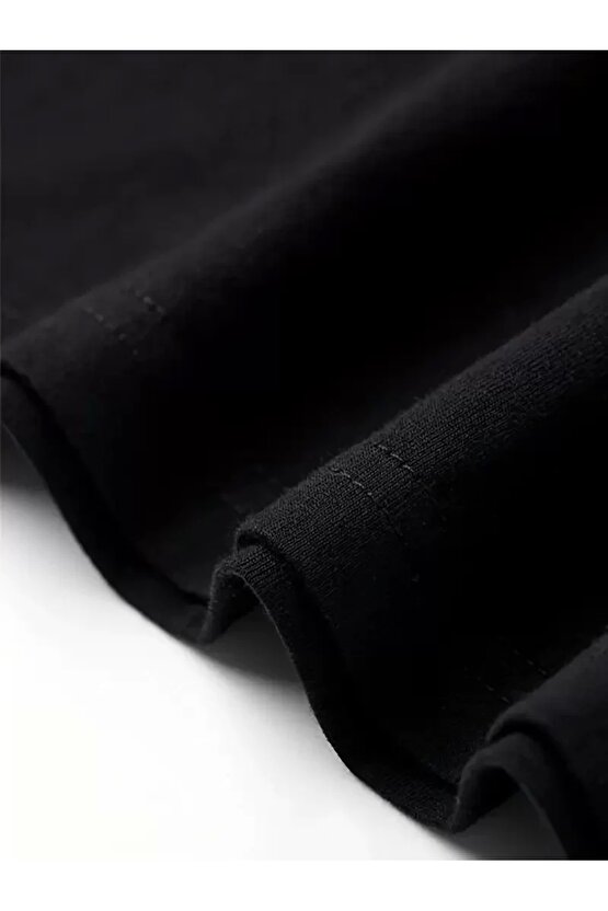 AICG Ön Arka Baskılı Bisiklet Yaka Kadın Oversize Bisiklet Yaka T-shirt - Siyah