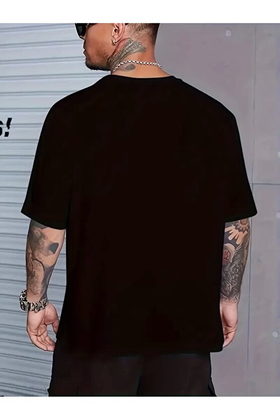 Sporda Günlük Hayata Giyilebilir GYM Baskılı Oversize Bisiklet Yaka Erkek T-shirt - Siyah