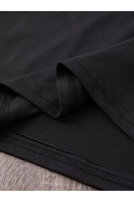 201 Penye Compack Baskılı Oversize Bisiklet Yaka m Kısa Kol Yazlık T-shirt - Siyah