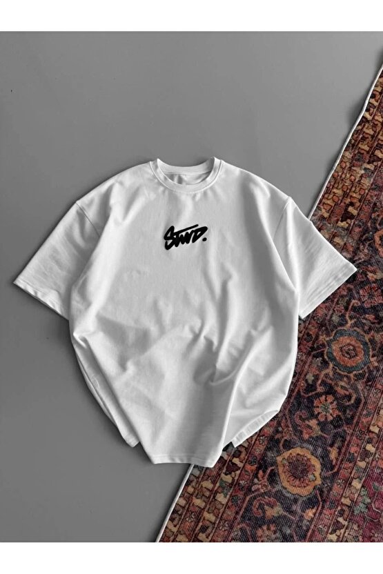 Kadın Baskılı Oversize T-shirt - Beyaz