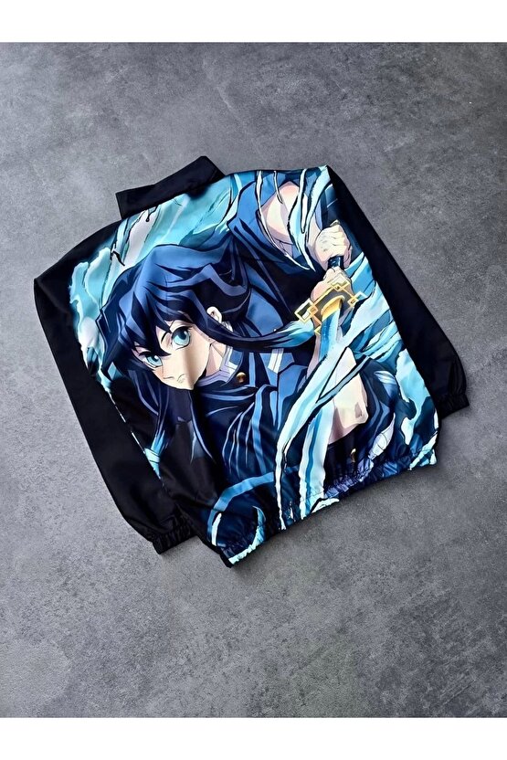 Fermuarlı Dijital Baskılı Rüzgarlık - Siyah