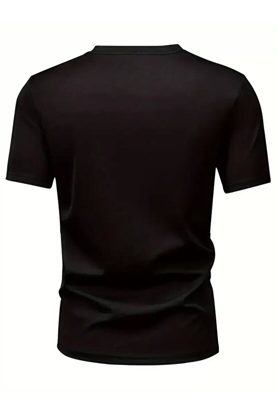 201 Penye Compack Baskılı Oversize Bisiklet Yaka Kısa Kol T-shirt - Siyah