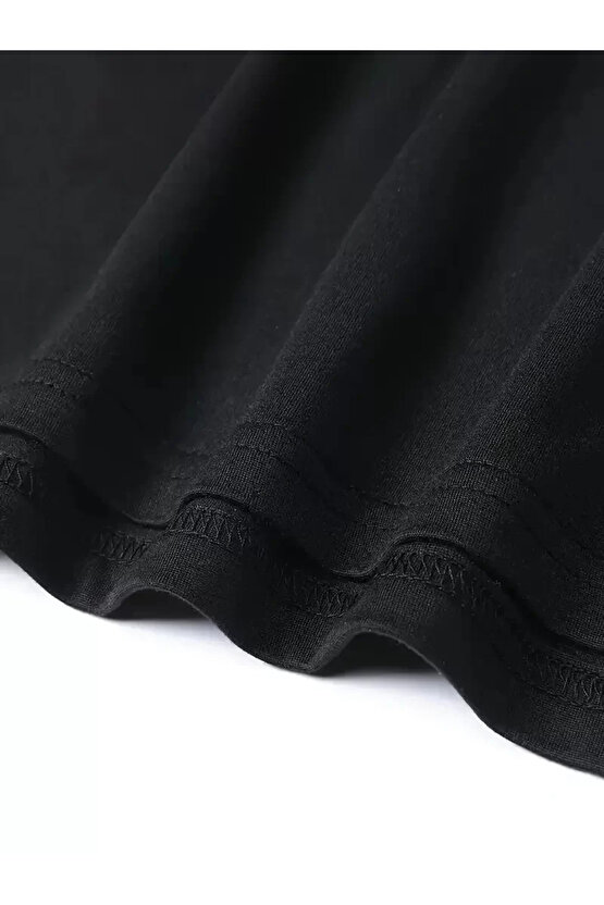 201 Penye Compack Baskılı Oversize Bisiklet Yaka Kısa Kol T-shirt - Siyah