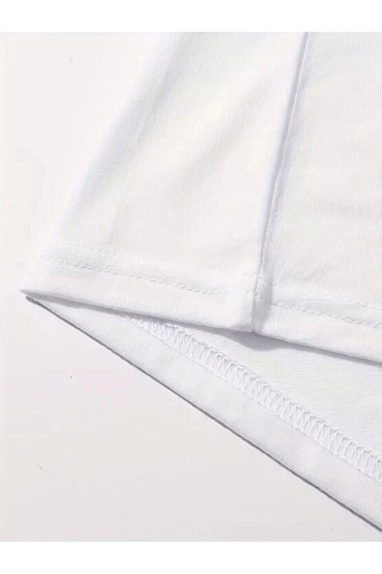 201 Penye Compack Baskılı Oversize Kahve Desenli Kadın Kısa Kol T-shirt - Beyaz