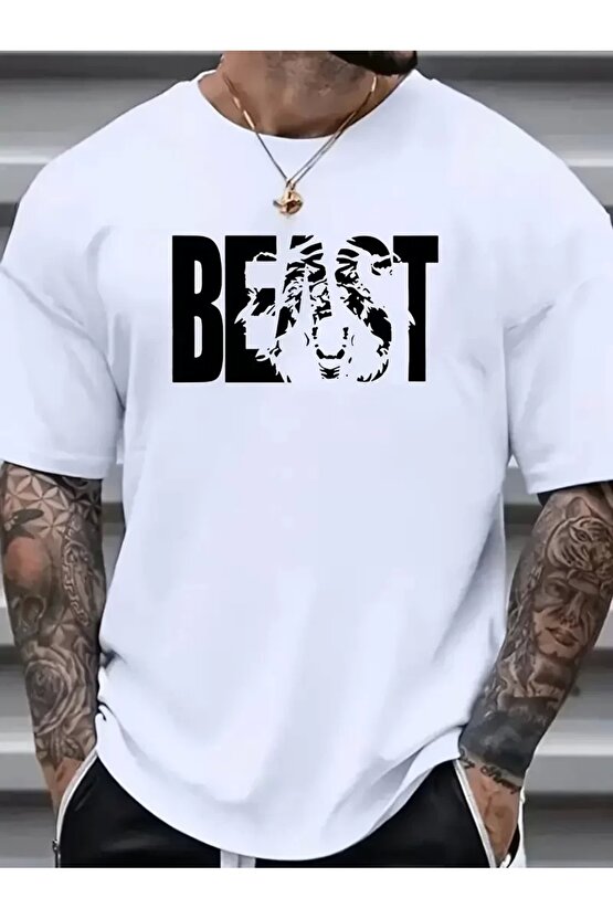 Eşsiz Baskı Tasarımlı Şık Büyük Beden Erkek Tişörtü - Rahat Polyester, Makinede Yıkanabilir, Yuvarla