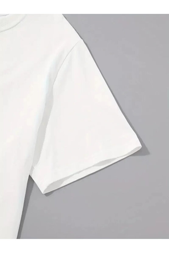 201 Penye Compack Sarj %1 Baskılı Oversize Bisiklet Yaka Kısa Kol Yazlık T-shirt - Beyaz