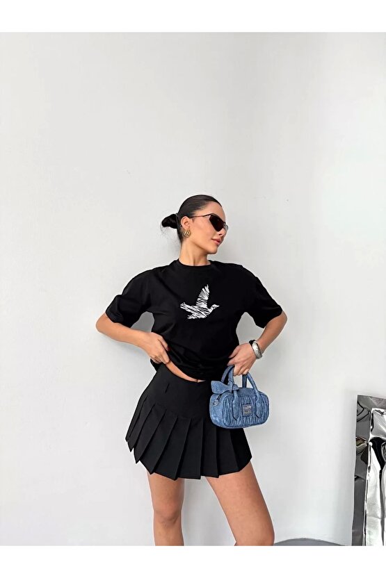 Kısa Kol Baskılı T-shirt - Siyah