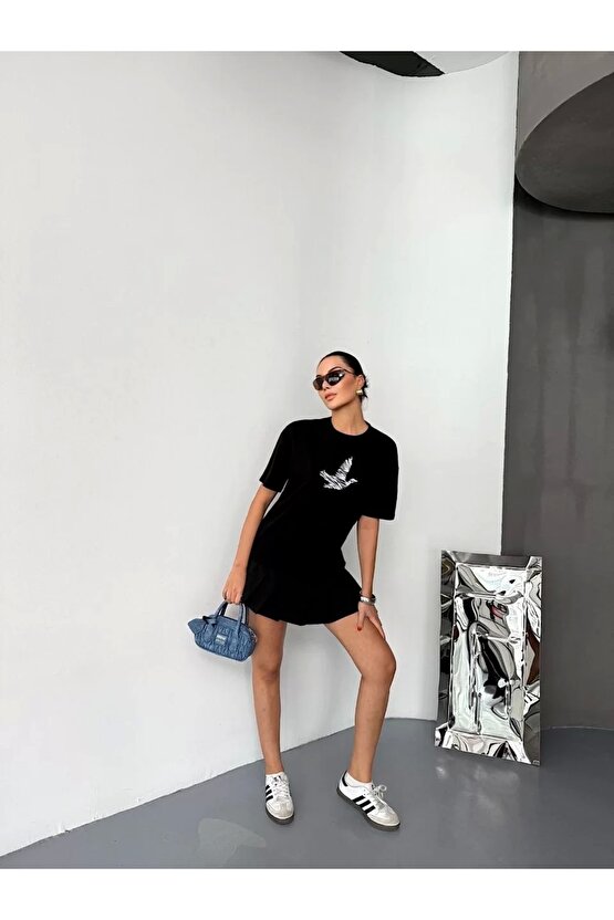 Kısa Kol Baskılı T-shirt - Siyah