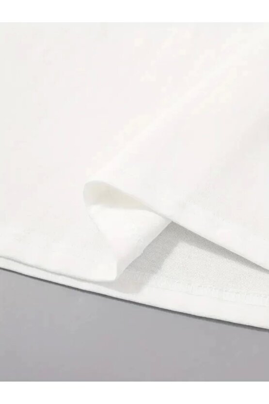 201 Penye Compack Palmiye Baskılı Oversize Bisiklet Yaka Kısa Kol T-shirt - Beyaz