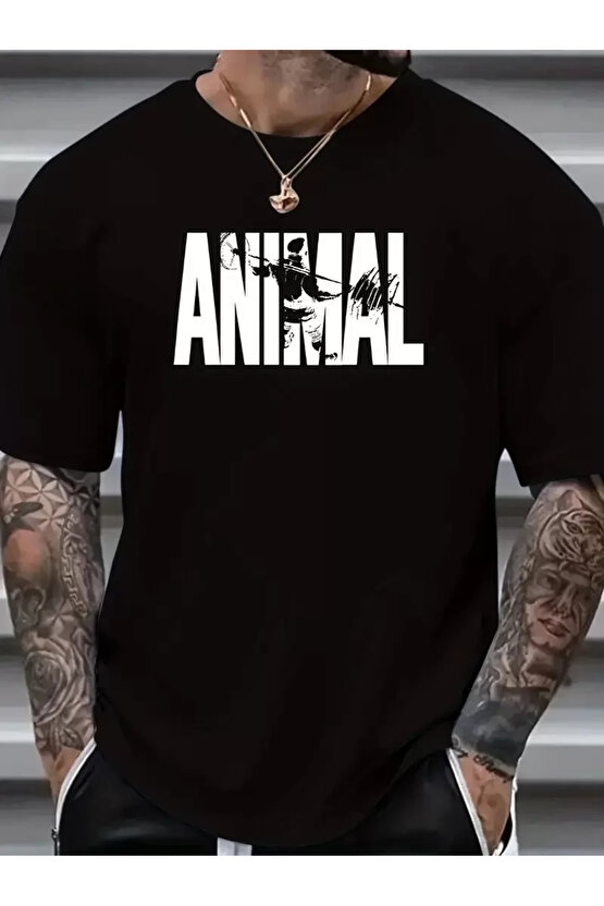 ANIMAL Desen Baskı Erkek Oversive Tişört, Grafik Tişört Erkek Yazlık Outdoor Kıyafetleri, Sporda ve