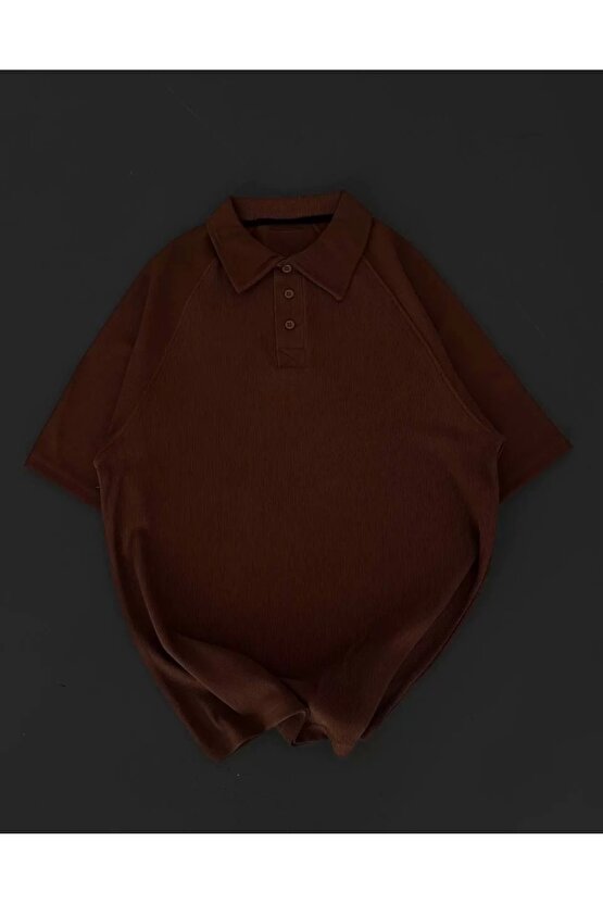 Yakalı Patlı Kısa Kol T-shirt - Kahverengi