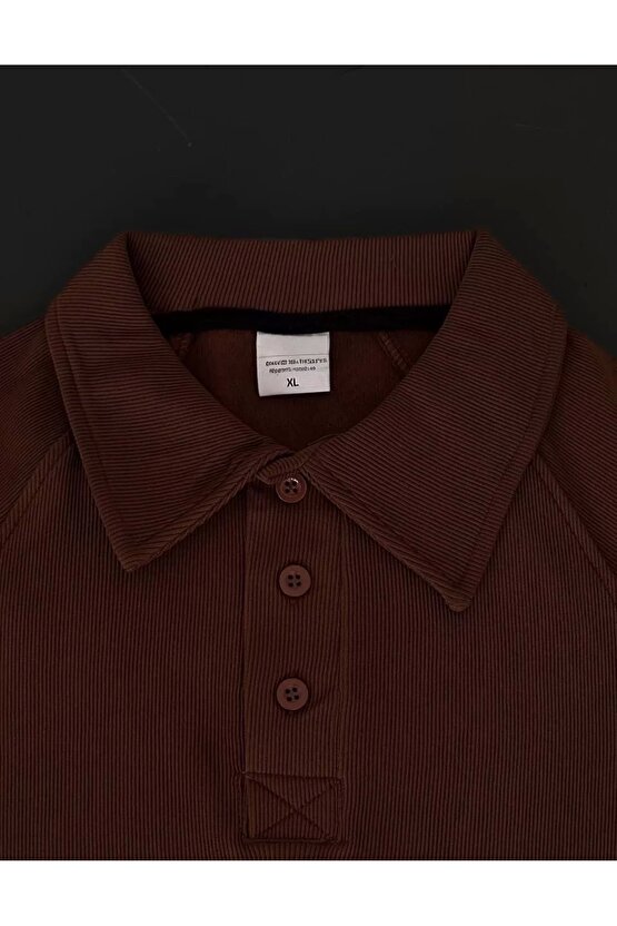 Yakalı Patlı Kısa Kol T-shirt - Kahverengi