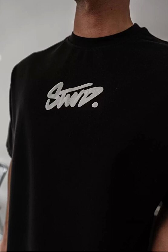 Gökyüzü Moda Erkek Baskılı Oversize T-shirt - Siyah